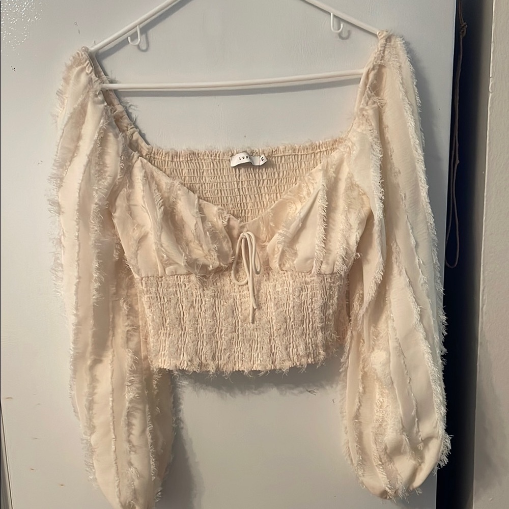 LUSH Women's Cream Unique Blouse Small